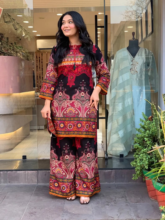 Royal Ethnic Printed Kurta Set With Designer Palazzo Pants