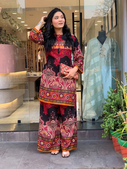 Royal Ethnic Printed Kurta Set With Designer Palazzo Pants
