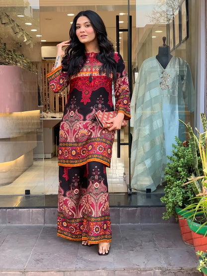 Royal Ethnic Printed Kurta Set With Designer Palazzo Pants